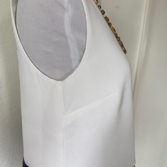 River Woods White and Navy Blue Embellished Sleeveless Block Tank Top Size 36 - Picture 3 of 10